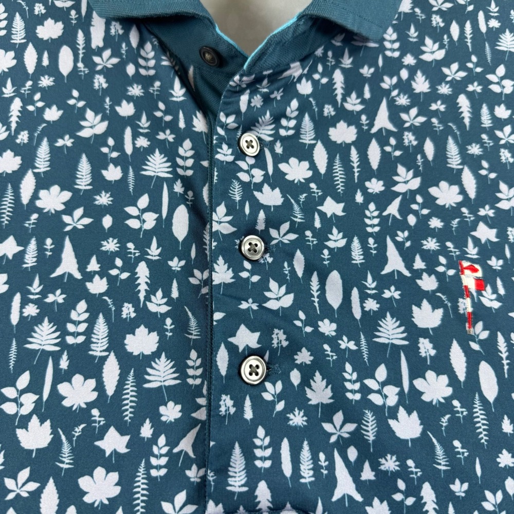 Greyson Mens Teal Blue Botanical Leaf Print Golf Polo Shirt Flag Logo size L - Picture 6 of 10